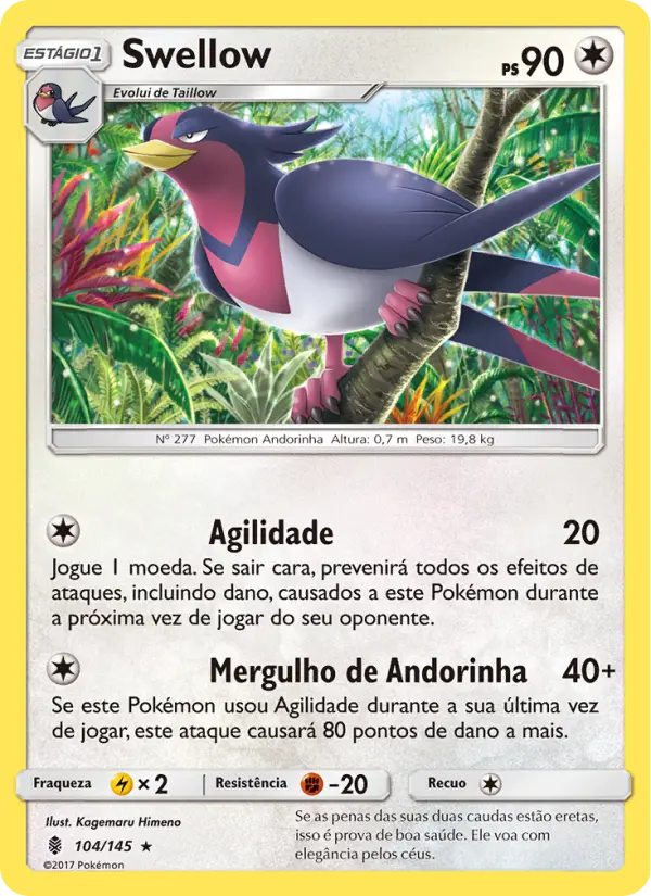 Carta Swellow, número 104/145 da coleção Guardiões Ascendentes