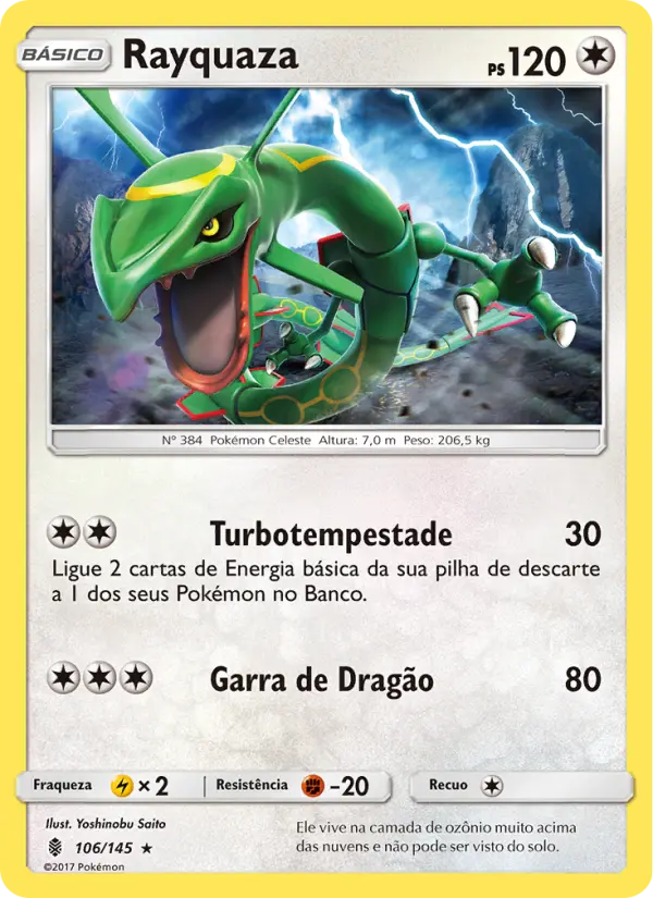 Carta Rayquaza, número 106/145 da coleção Guardiões Ascendentes