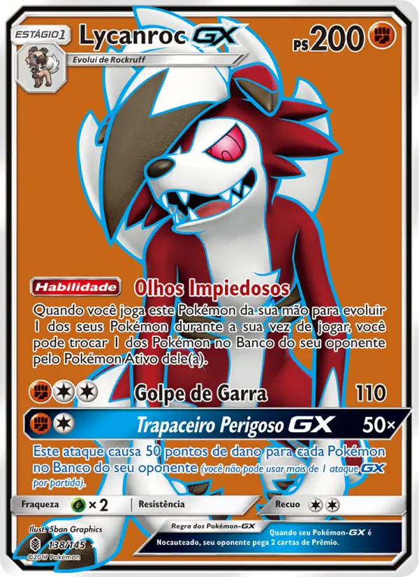Carta Lycanroc GX, número 138/145 da coleção Guardiões Ascendentes