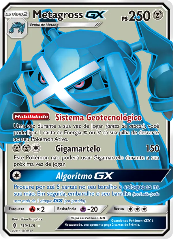Carta Metagross GX, número 139/145 da coleção Guardiões Ascendentes
