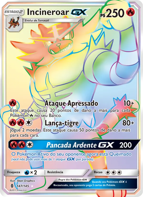 Carta Incineroar GX, número 147/145 da coleção Guardiões Ascendentes