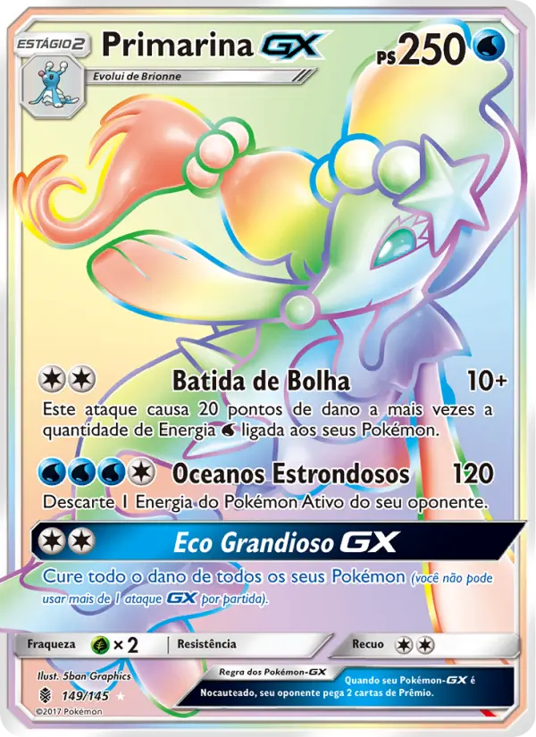 Carta Primarina GX, número 149/145 da coleção Guardiões Ascendentes