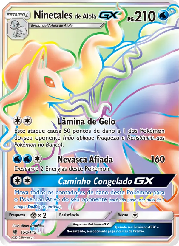 Carta Ninetales de Alola GX, número 150/145 da coleção Guardiões Ascendentes