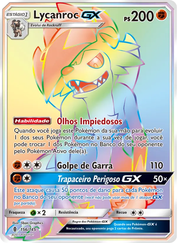 Carta Lycanroc GX, número 156/145 da coleção Guardiões Ascendentes