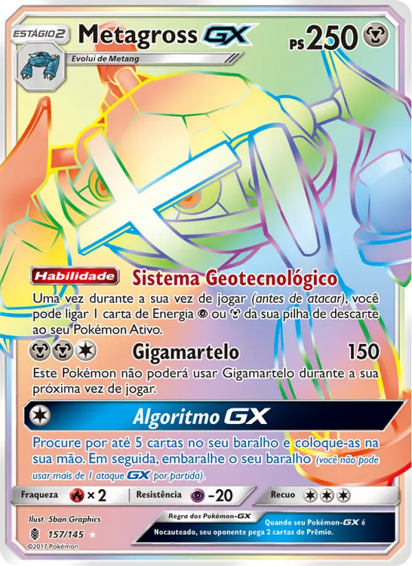 Carta Metagross GX, número 157/145 da coleção Guardiões Ascendentes