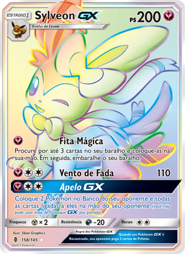 Carta Sylveon GX, número 158/145 da coleção Guardiões Ascendentes