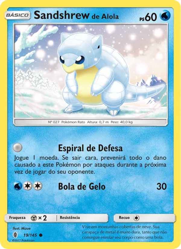Carta Sandshrew de Alola, número 19/145 da coleção Guardiões Ascendentes