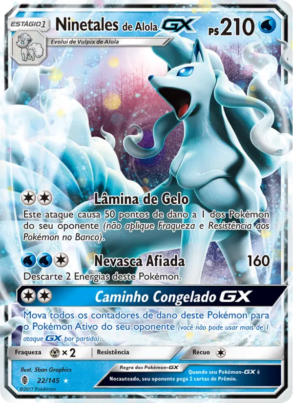 Carta Ninetales de Alola GX, número 22/145 da coleção Guardiões Ascendentes