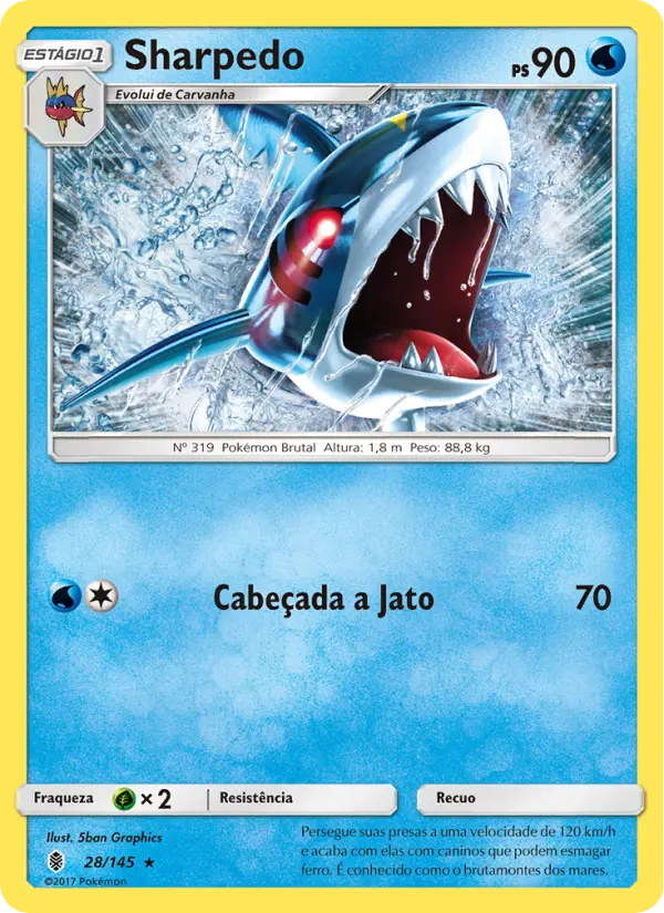Carta Sharpedo, número 28/145 da coleção Guardiões Ascendentes