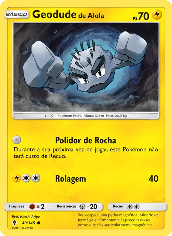 Carta Geodude de Alola, número 40/145 da coleção Guardiões Ascendentes