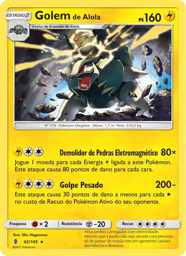 Carta Golem de Alola, número 42/145 da coleção Guardiões Ascendentes