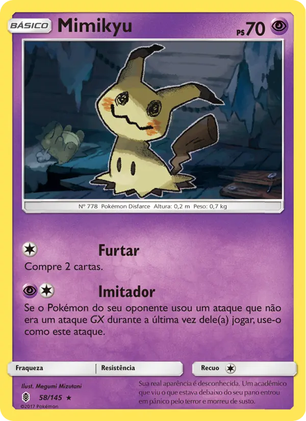 Carta Mimikyu, número 58/145 da coleção Guardiões Ascendentes