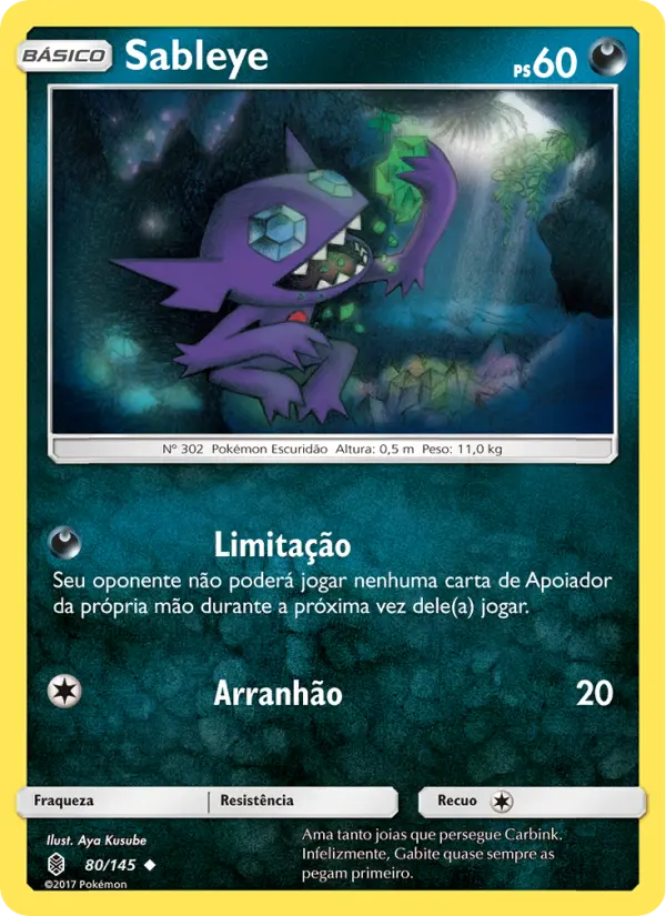 Carta Sableye, número 80/145 da coleção Guardiões Ascendentes