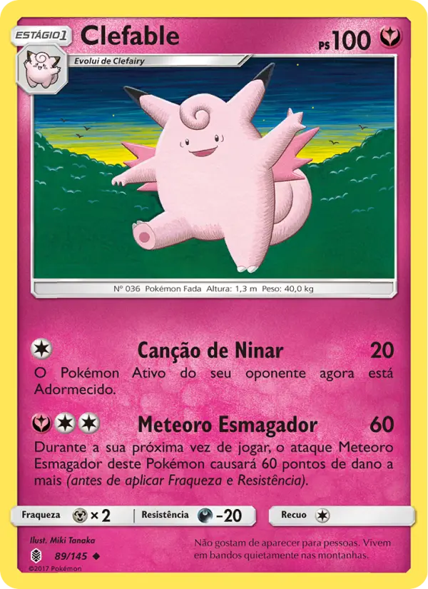 Carta Clefable, número 89/145 da coleção Guardiões Ascendentes