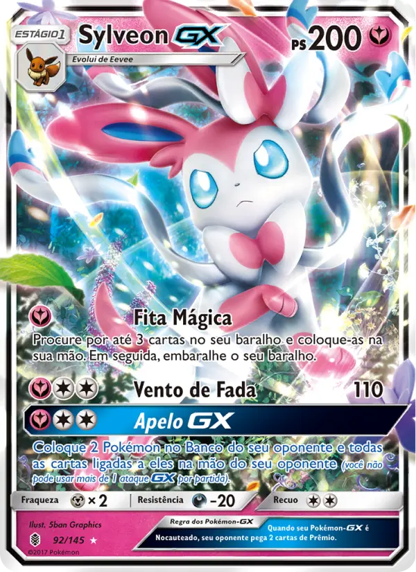 Carta Sylveon GX, número 92/145 da coleção Guardiões Ascendentes