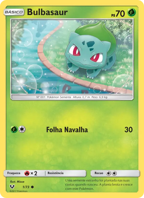 Carta Bulbasaur, número 1/73 da coleção Lendas Luminescentes