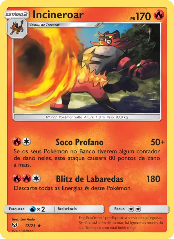 Carta Incineroar, número 17/73 da coleção Lendas Luminescentes