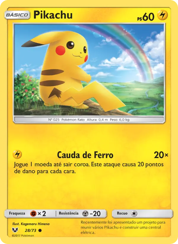 Carta Pikachu, número 28/73 da coleção Lendas Luminescentes