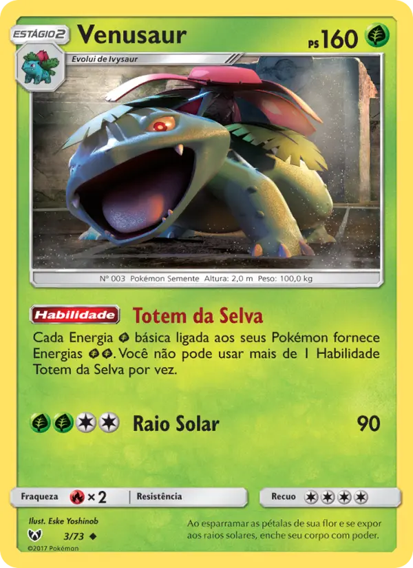 Carta Venusaur, número 3/73 da coleção Lendas Luminescentes