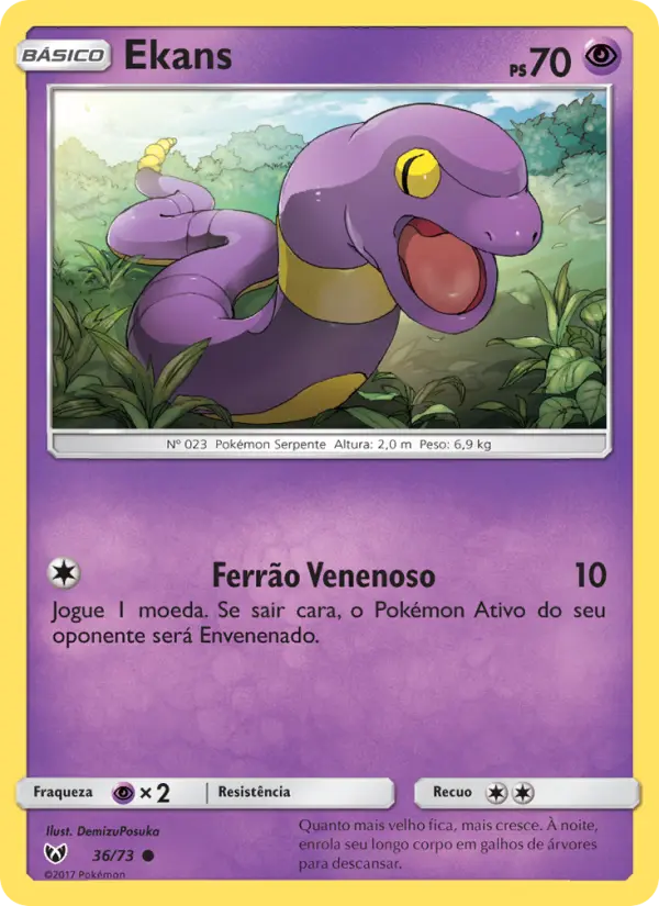 Carta Ekans, número 36/73 da coleção Lendas Luminescentes
