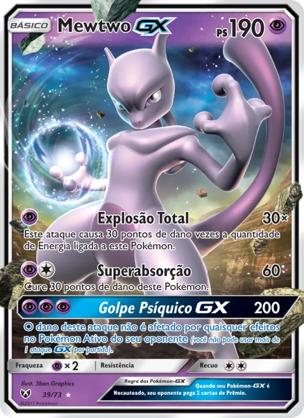 Carta Mewtwo GX, número 39/73 da coleção Lendas Luminescentes