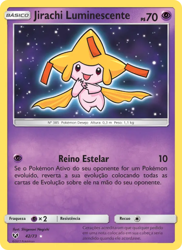 Carta Jirachi Luminescente, número 42/73 da coleção Lendas Luminescentes