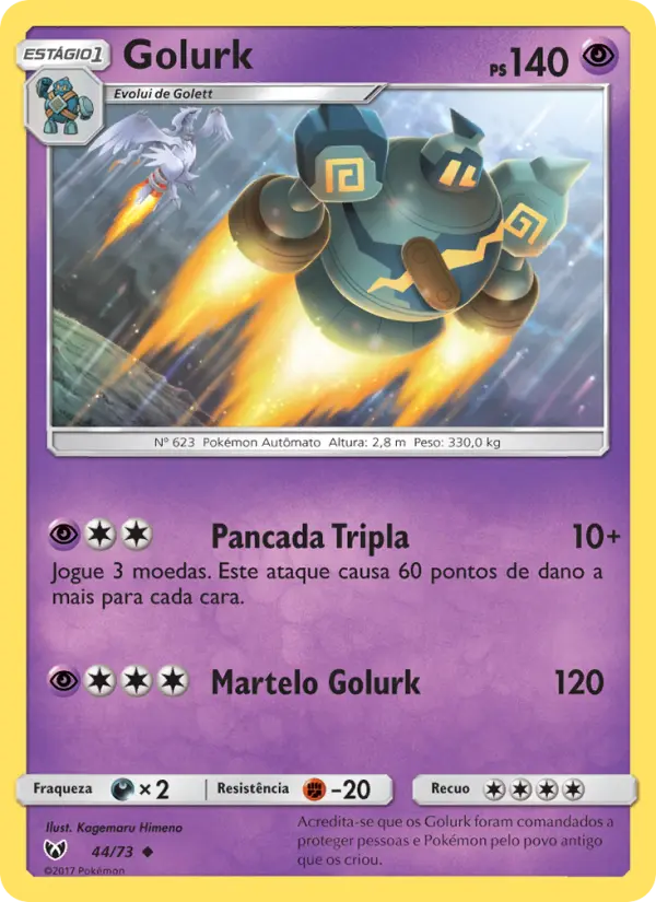Carta Golurk, número 44/73 da coleção Lendas Luminescentes