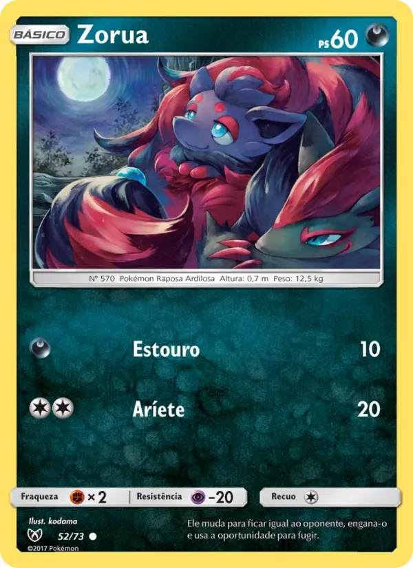 Carta Zorua, número 52/73 da coleção Lendas Luminescentes