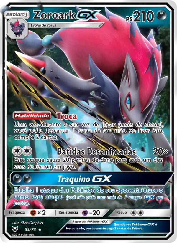 Carta Zoroark GX, número 53/73 da coleção Lendas Luminescentes