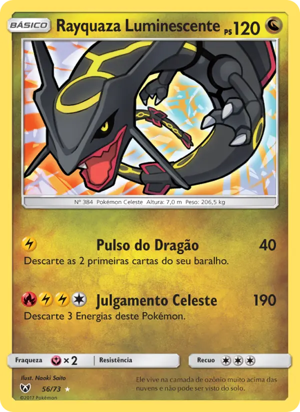 Carta Rayquaza Luminescente, número 56/73 da coleção Lendas Luminescentes