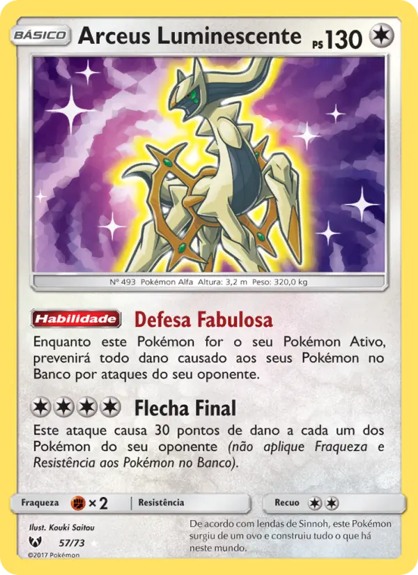 Carta Arceus Luminescente, número 57/73 da coleção Lendas Luminescentes
