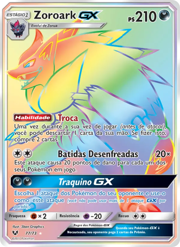 Carta Zoroark GX, número 77/73 da coleção Lendas Luminescentes