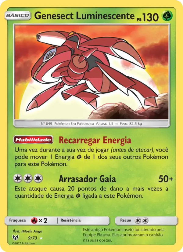 Carta Genesect Luminescente, número 9/73 da coleção Lendas Luminescentes