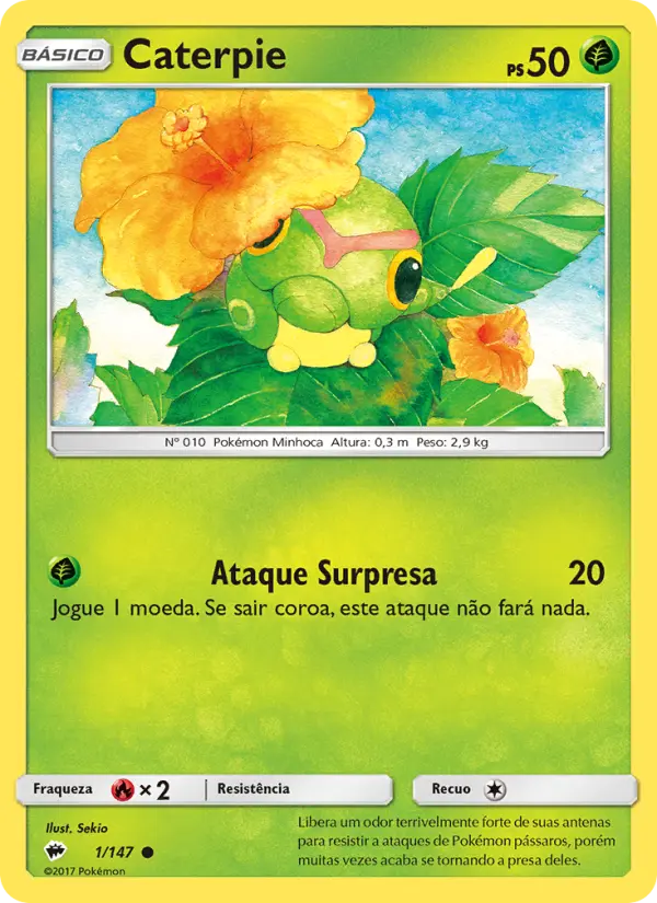 Carta Caterpie, número 1/147 da coleção Sombras Ardentes