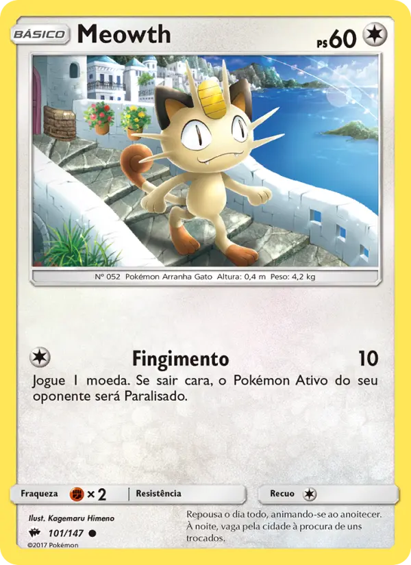 Carta Meowth, número 101/147 da coleção Sombras Ardentes