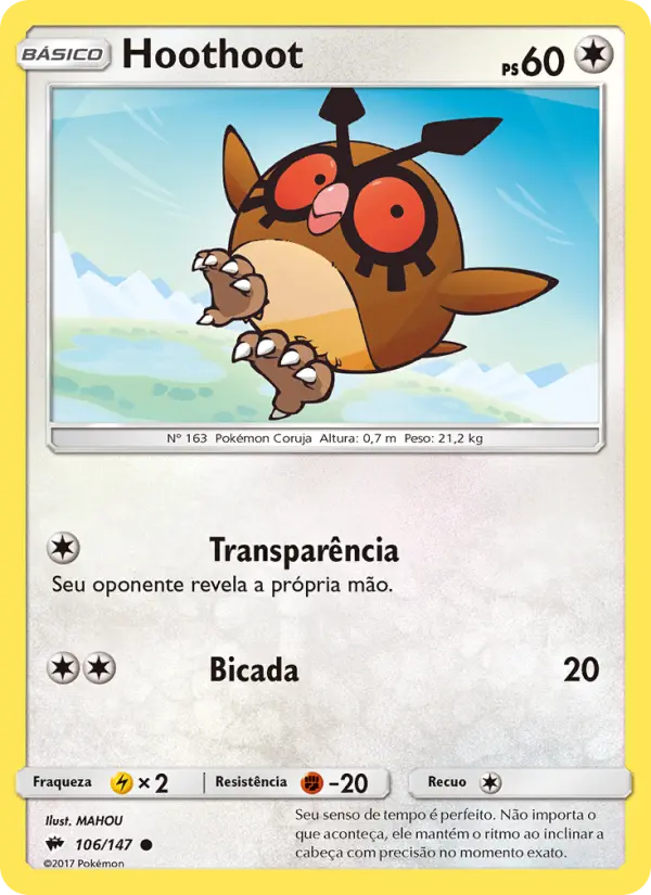 Carta Hoothoot, número 106/147 da coleção Sombras Ardentes