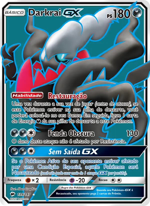 Carta Darkrai GX, número 139/147 da coleção Sombras Ardentes