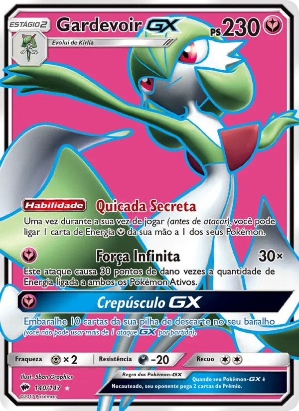 Carta Gardevoir GX, número 140/147 da coleção Sombras Ardentes