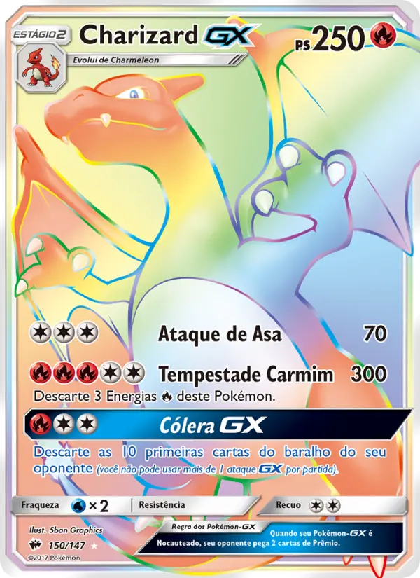 Carta Charizard GX, número 150/147 da coleção Sombras Ardentes