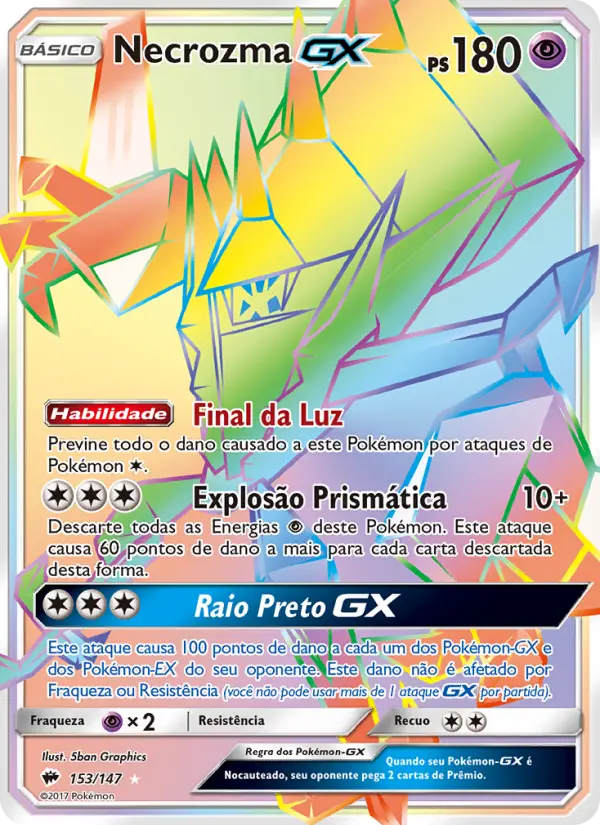 Carta Necrozma GX, número 153/147 da coleção Sombras Ardentes