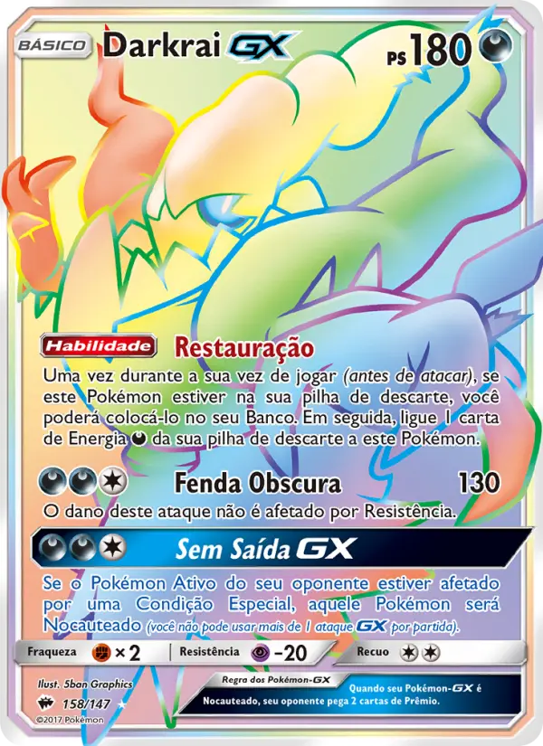 Carta Darkrai GX, número 158/147 da coleção Sombras Ardentes