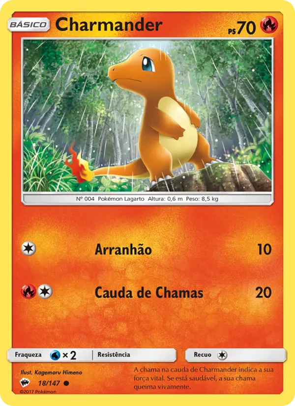 Carta Charmander, número 18/147 da coleção Sombras Ardentes