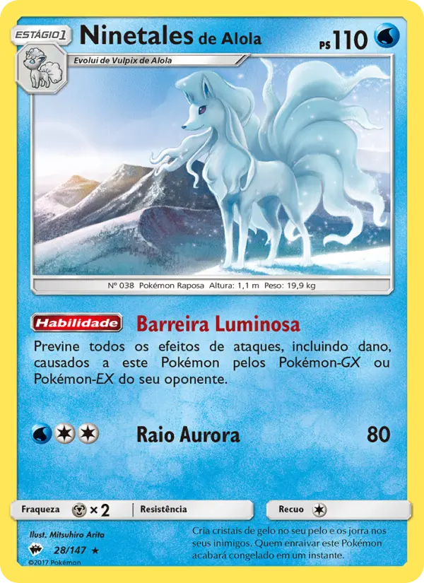 Carta Ninetales de Alola, número 28/147 da coleção Sombras Ardentes
