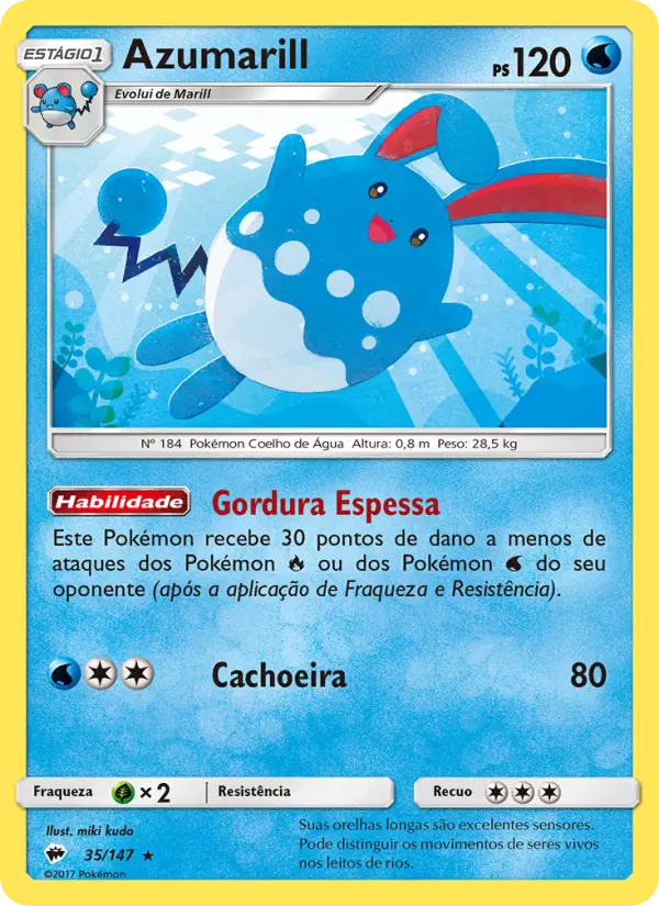 Carta Azumarill, número 35/147 da coleção Sombras Ardentes