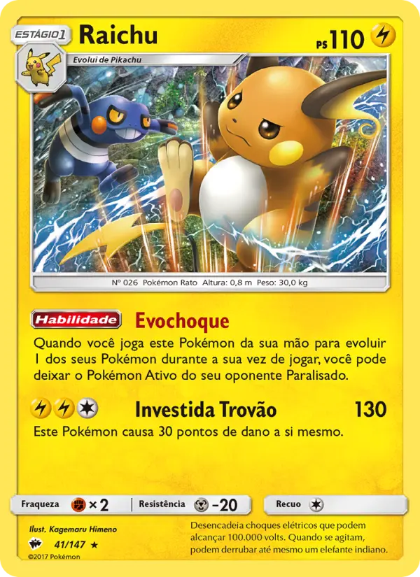 Carta Raichu, número 41/147 da coleção Sombras Ardentes