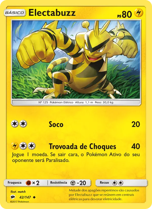 Carta Electabuzz, número 42/147 da coleção Sombras Ardentes