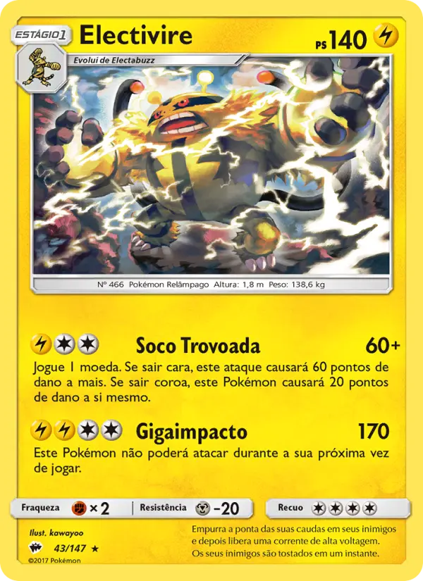 Carta Electivire, número 43/147 da coleção Sombras Ardentes