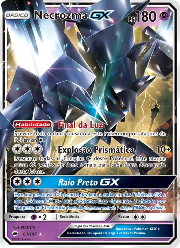 Carta Necrozma GX, número 63/147 da coleção Sombras Ardentes