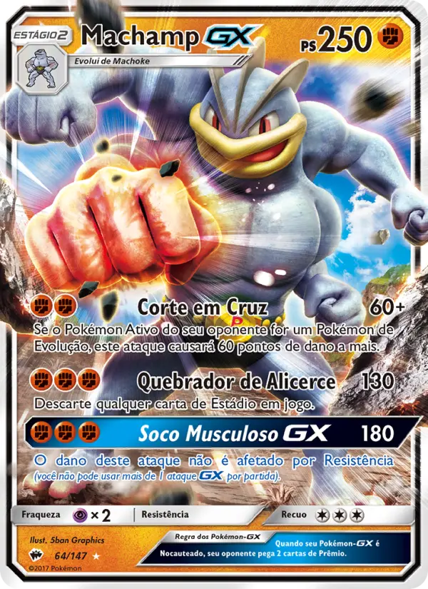 Carta Machamp GX, número 64/147 da coleção Sombras Ardentes