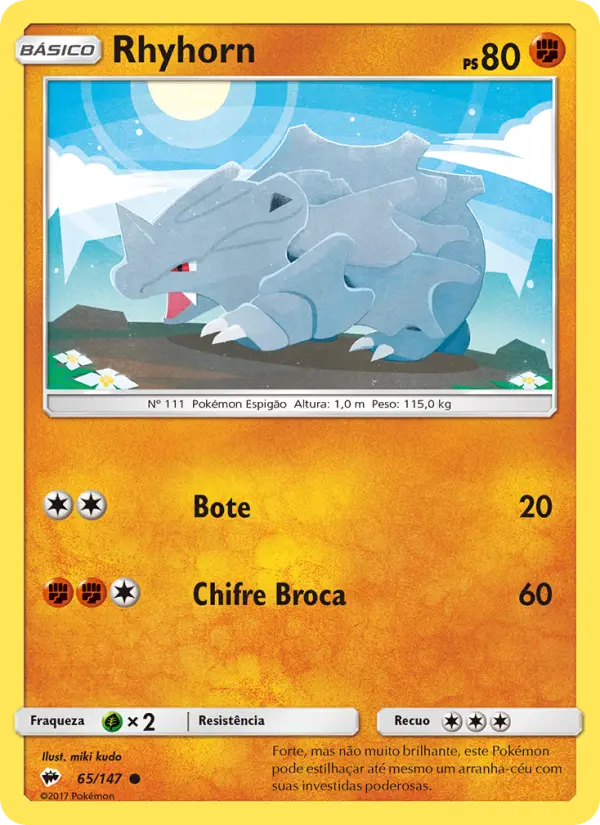 Carta Rhyhorn, número 65/147 da coleção Sombras Ardentes